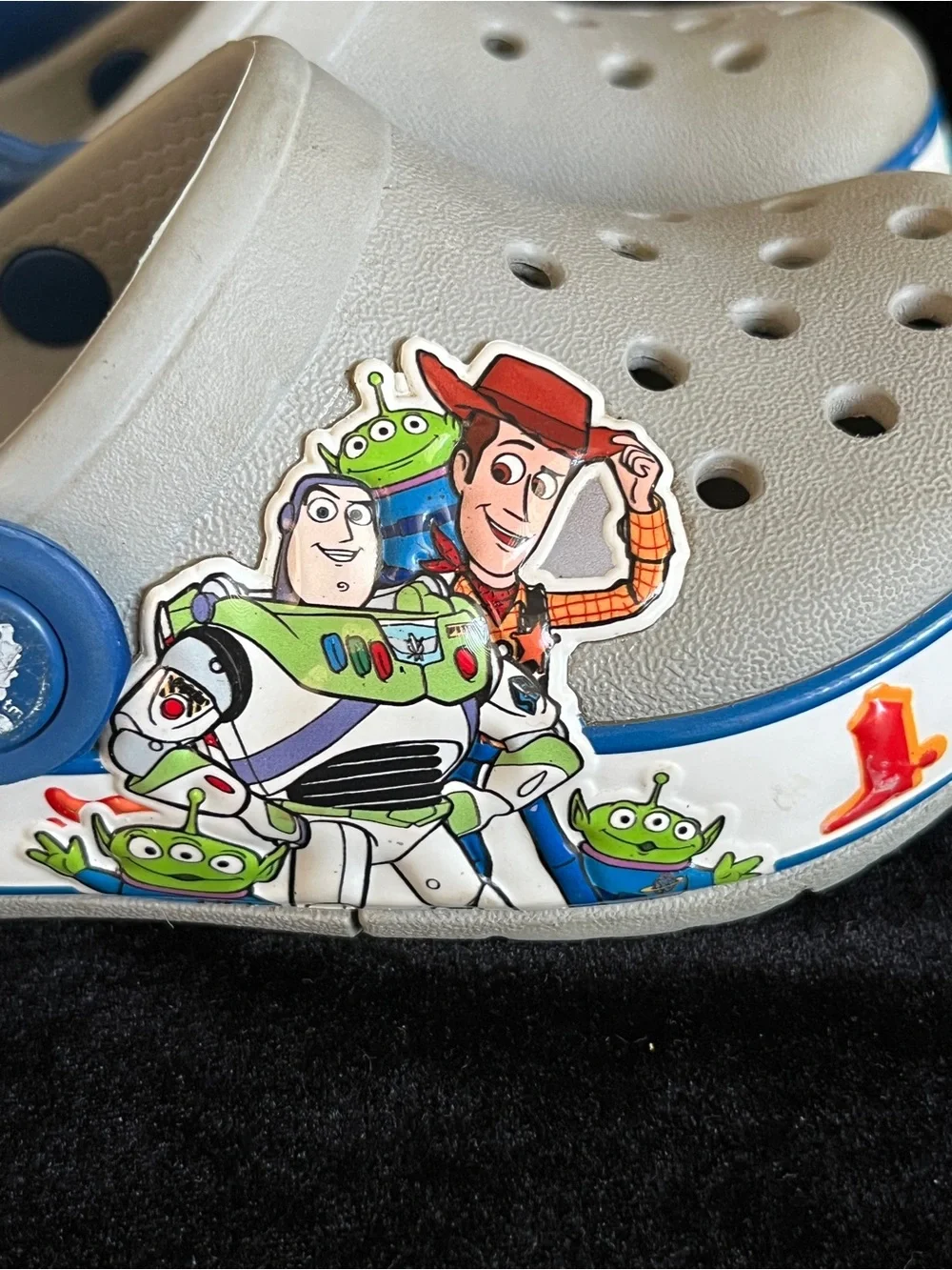 CROCS Kids Light Gray and Blue Toy Story Character Clog Sandals